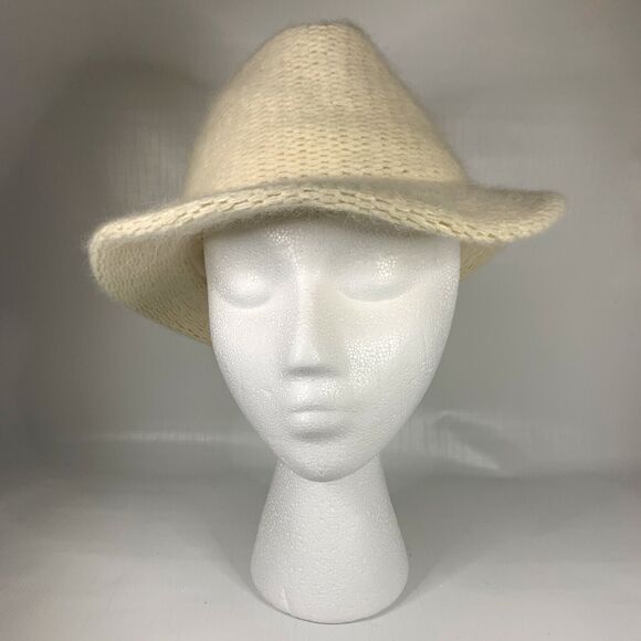 Vintage Womens Italian Angora Blend Hat Knit Wool Gimbels Fedora Preppy - Picture 2 of 8